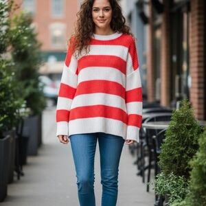 Arizona Jean Company Vibrant Red and Cream Striped Sweater
